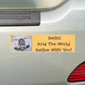 grappig afbeelding van een hond die glimlacht met  bumpersticker (Op auto)