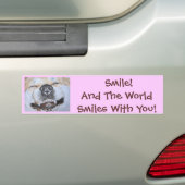 grappig afbeelding van een hond die glimlacht met  bumpersticker (Op auto)