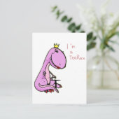 grappig afbeelding van een roze dinosaurus TeaRex Briefkaart (Staand voorkant)