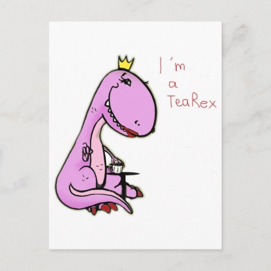 grappig afbeelding van een roze dinosaurus TeaRex Briefkaart (Voorkant)