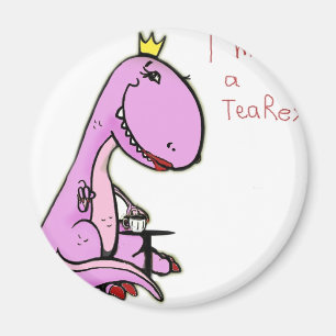 grappig afbeelding van een roze dinosaurus TeaRex Magneet