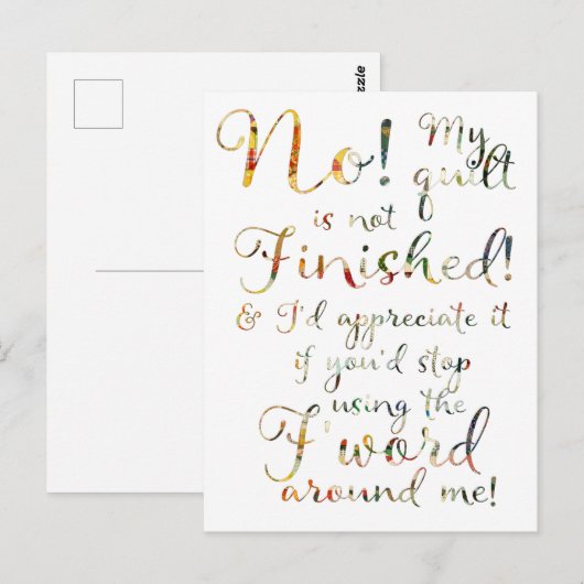 Grappig afgewerkte quilt citaat briefkaart (Voorkant / Achterkant)