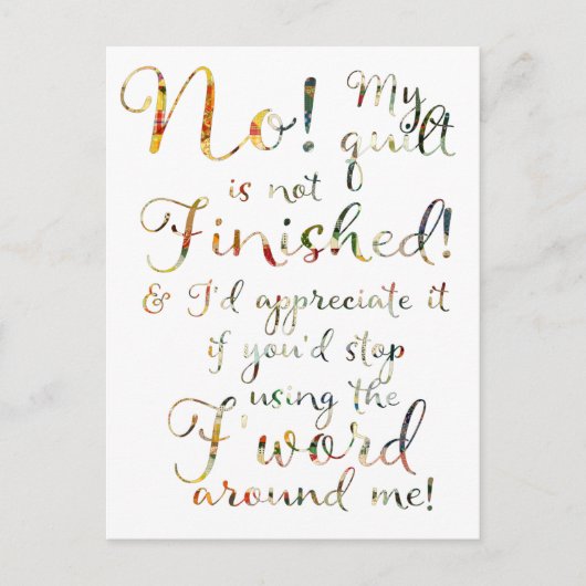 Grappig afgewerkte quilt citaat briefkaart (Voorkant)