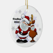 Grappig afscheid 2020 kerstman met masker op keramisch ornament (Rechts)