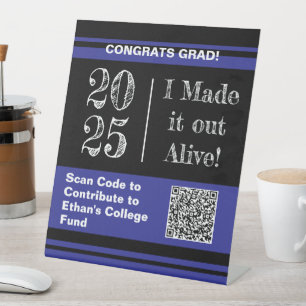 Grappig Afstuderen 2025 College Fund QR Code Reclamebord Met Voetstuk