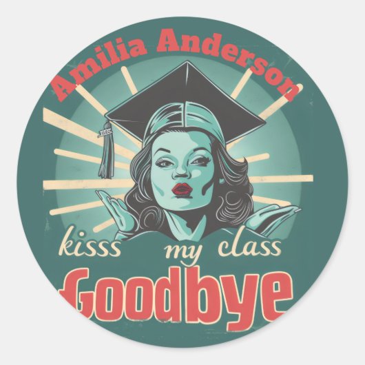 Grappig Afstuderen Kus mijn klas Vaarwel Naam Ronde Sticker (Voorkant)