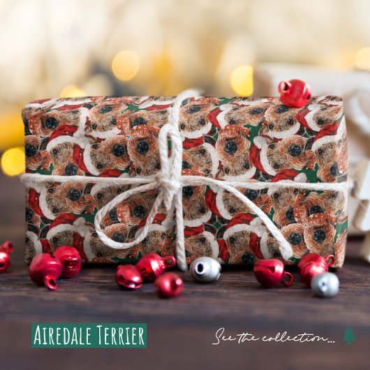 Grappig Airedale Terrier Kerstpatroon Cadeaupapier