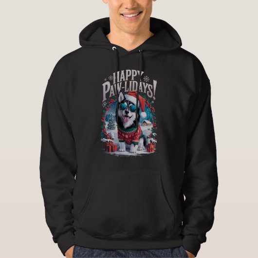 Grappig Alaskan Klee Kai Hond Happy Pawholidays Xm Hoodie (Voorkant)