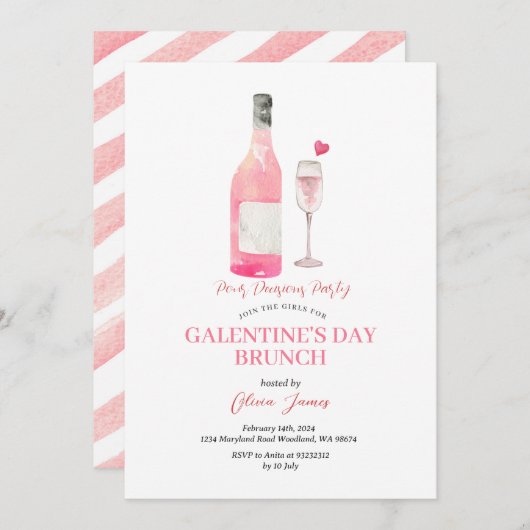 Grappig Alcohol Galentine's Day Party Brunch Diner Kaart (Voorkant / Achterkant)