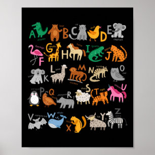 Grappig Alfabet ABC Animal Learning Kindergarten T Poster