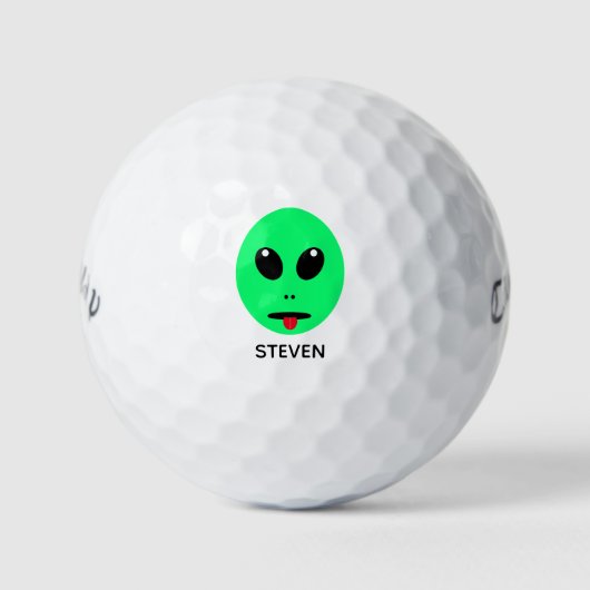 Grappig Alien Gezicht Gepersonaliseerde Naam Manne Golfballen (Voorkant)