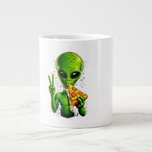 Grappig Alien Hoofd Eet Pizza UFO  Grote Koffiekop