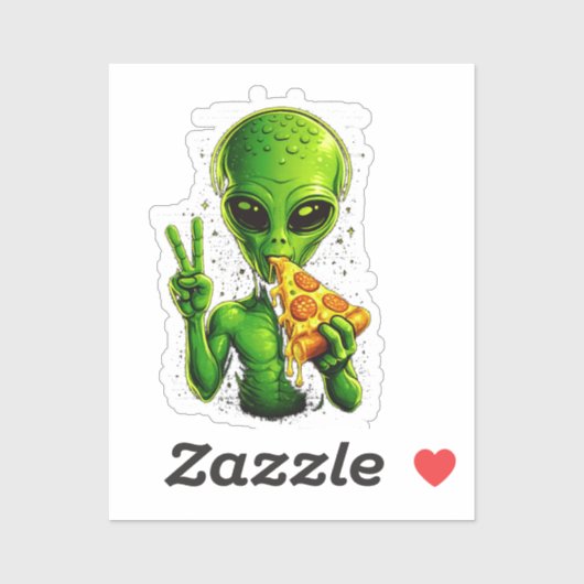 Grappig Alien Hoofd Eet Pizza UFO  Sticker (Vel)