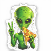 Grappig Alien Hoofd Eet Pizza UFO  Sticker (Voorkant)
