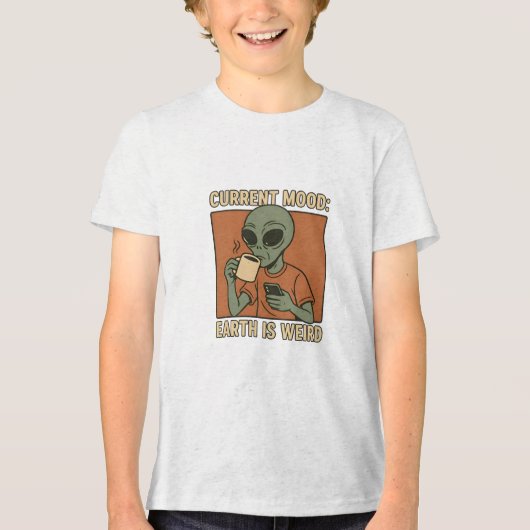 Grappig Alien Koffieontwerp Tri-Blend Shirt (Voorkant)