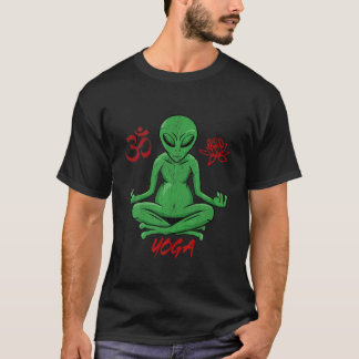Grappig Alien Monk-design voor Yoga en Al T-shirt
