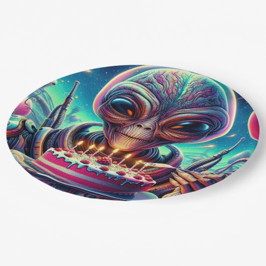 Grappig Alien thema verjaardagsfeestje Papieren Bordje (Gekanteld)