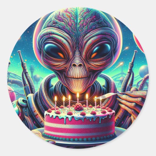 Grappig Alien thema verjaardagsfeestje Ronde Sticker (Voorkant)