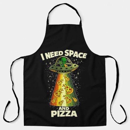 Grappig Alienhoofd Eet Pizza UFO Buitenaards Wezen Schort (Voorkant)