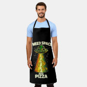 Grappig Alienhoofd Eet Pizza UFO Buitenaards Wezen Schort (Gedragen)