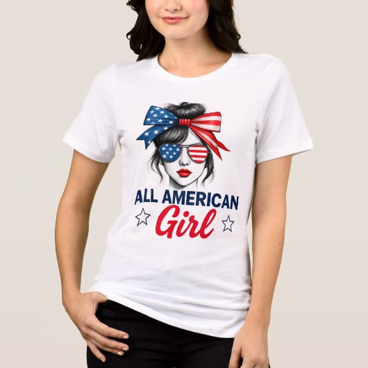 grappig ALL AMERICAN Girl Patriotic T-Shirt - 4e v (Voorkant)