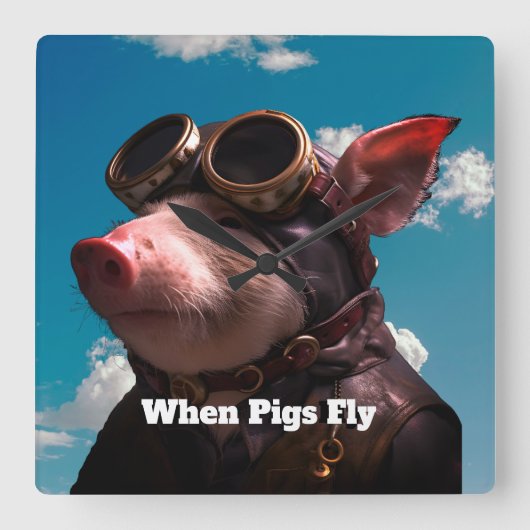 Grappig als varkens vliegen vierkante klok (Voorkant)