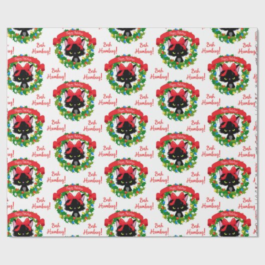 Grappig Angry Black Cat "Bah Humbug" Cadeaupapier (Vlak)