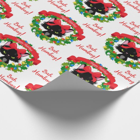 Grappig Angry Black Cat "Bah Humbug" Cadeaupapier (Hoek)