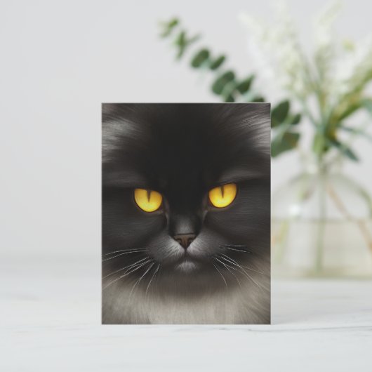 Grappig Angry Fluffy Black Perzische Kitty Cat Fac Briefkaart (Staand voorkant)