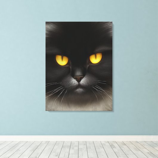 Grappig Angry Fluffy Black Perzische Kitty Cat Fac Canvas Afdruk (Insitu (Houten vloer))