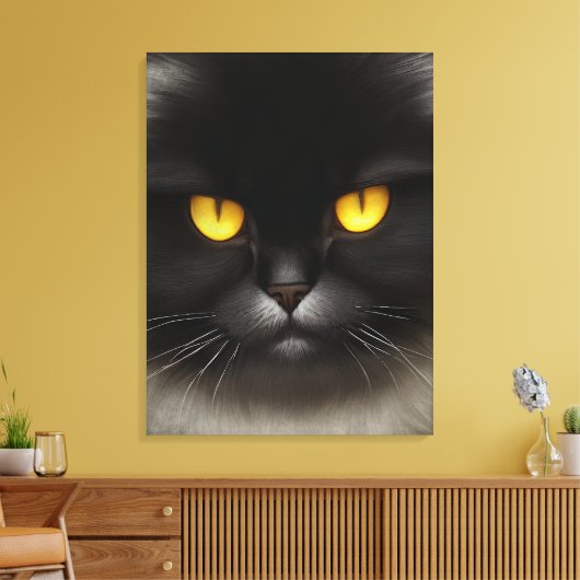 Grappig Angry Fluffy Black Perzische Kitty Cat Fac Canvas Afdruk (Insitu (Woonkamer))
