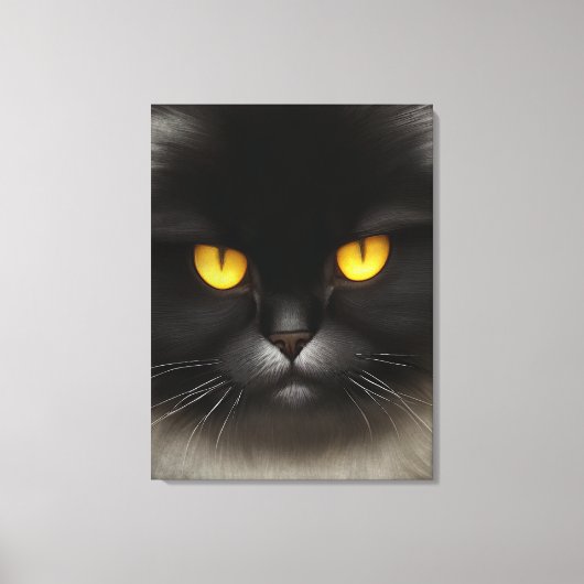 Grappig Angry Fluffy Black Perzische Kitty Cat Fac Canvas Afdruk (Voorkant)