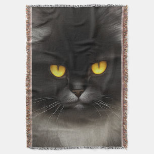 Grappig Angry Fluffy Black Perzische Kitty Cat Fac Deken