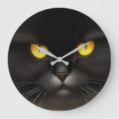 Grappig Angry Fluffy Black Perzische Kitty Cat Fac Grote Klok (Voorkant)