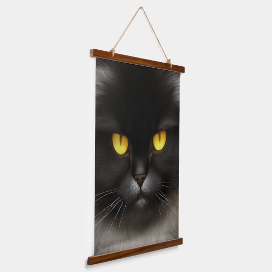 Grappig Angry Fluffy Black Perzische Kitty Cat Fac Hangend Wandkleed (Gebogen)