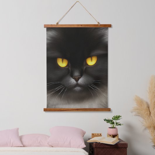 Grappig Angry Fluffy Black Perzische Kitty Cat Fac Hangend Wandkleed (Slaapkamer)