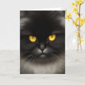 Grappig Angry Fluffy Black Perzische Kitty Cat Fac Kaart (Gele Bloem)