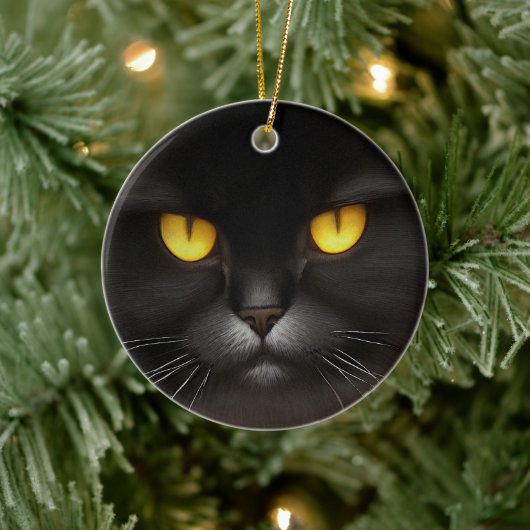 Grappig Angry Fluffy Black Perzische Kitty Cat Fac Keramisch Ornament (Boom)