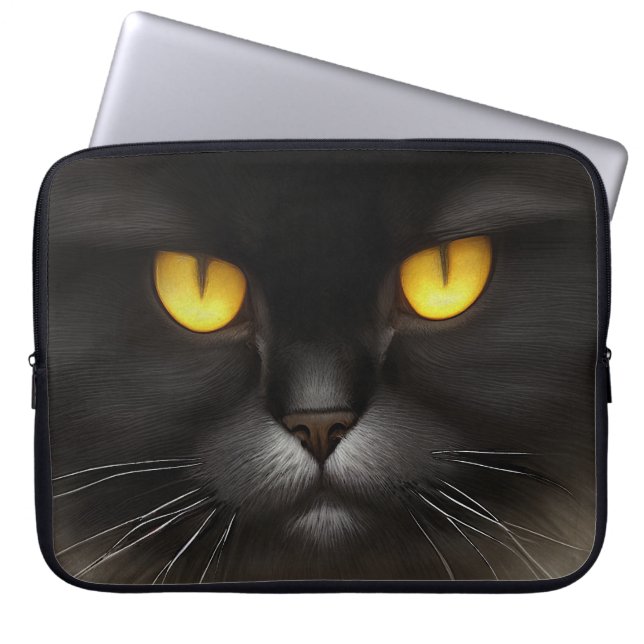 Grappig Angry Fluffy Black Perzische Kitty Cat Fac Laptop Sleeve (Voorkant)