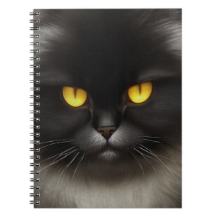 Grappig Angry Fluffy Black Perzische Kitty Cat Fac Notitieboek