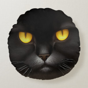 Grappig Angry Fluffy Black Perzische Kitty Cat Fac Rond Kussen
