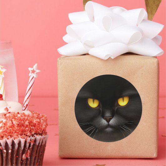 Grappig Angry Fluffy Black Perzische Kitty Cat Fac Ronde Sticker (Feest)