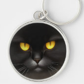 Grappig Angry Fluffy Black Perzische Kitty Cat Fac Sleutelhanger (Voorkant)
