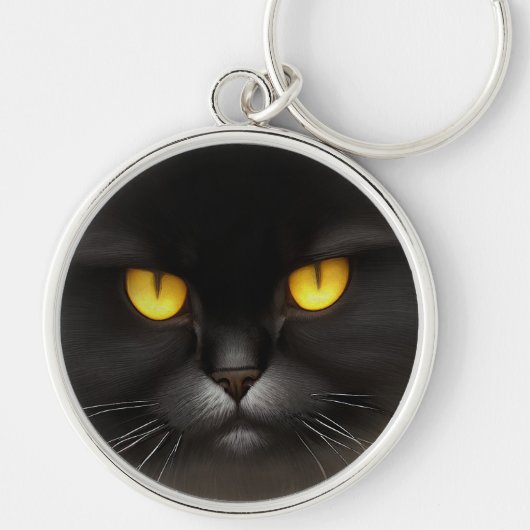 Grappig Angry Fluffy Black Perzische Kitty Cat Fac Sleutelhanger (Voorkant)