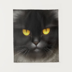 Grappig Angry Fluffy Black Perzische Kitty Cat Fac Wandkleed