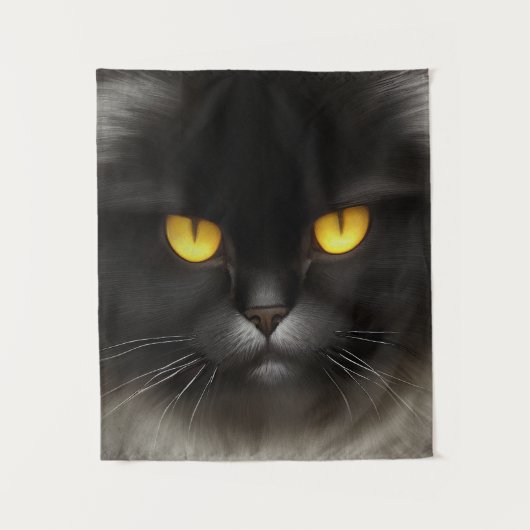 Grappig Angry Fluffy Black Perzische Kitty Cat Fac Wandkleed (Voorkant)