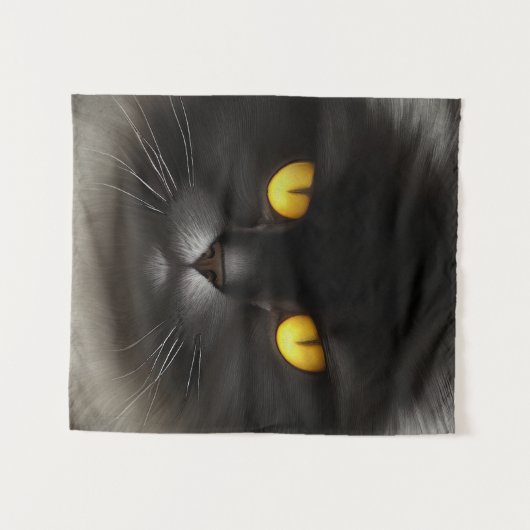 Grappig Angry Fluffy Black Perzische Kitty Cat Fac Wandkleed (Voorkant (horizontaal))