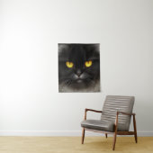 Grappig Angry Fluffy Black Perzische Kitty Cat Fac Wandkleed (In situ)