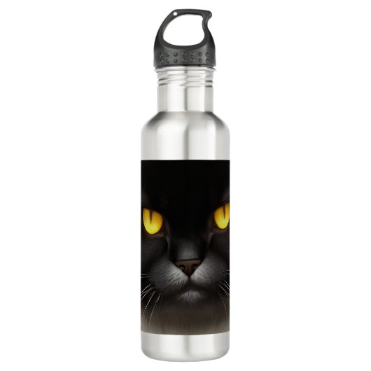 Grappig Angry Fluffy Black Perzische Kitty Cat Fac Waterfles (Voorkant)