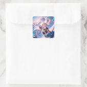 Grappig anime meisje in beweging vierkante sticker (Tas)